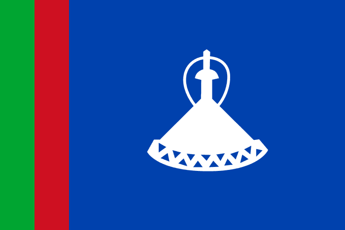Lesotho independence flag with a white Basotho hat